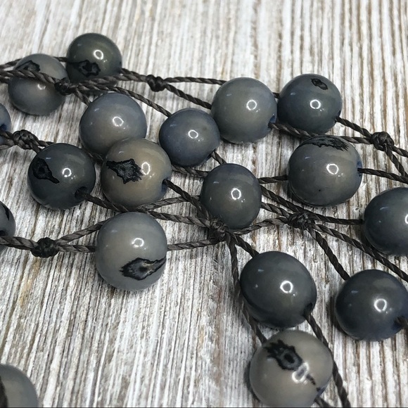 Artisan Offset Threaded Grey Bead Necklace - Picture 8 of 9